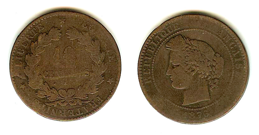 10 centimes Cérès 1876 Bordeaux TB-